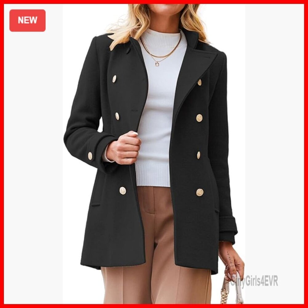 Women's Wool Peacoat Double Breasted Trench Coat Blazer Jacket